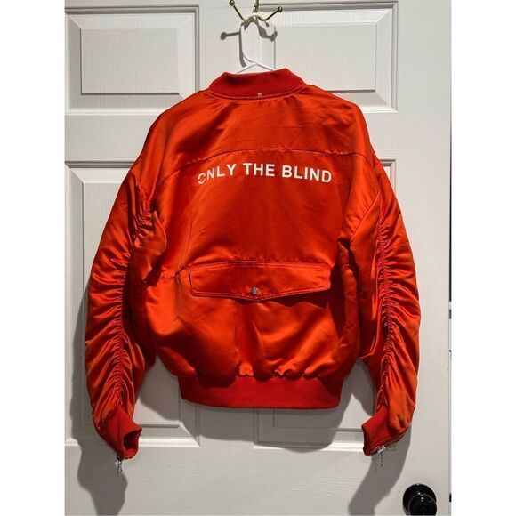 NWT ONLY THE BLIND Cherry Red Satin MOTORCYCLE BOMBER Unisex Small - Picture 15 of 16